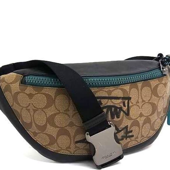 COACH GUANG YU Collaboration Signature Waist Bag 2525 in Brown and Black Leat...